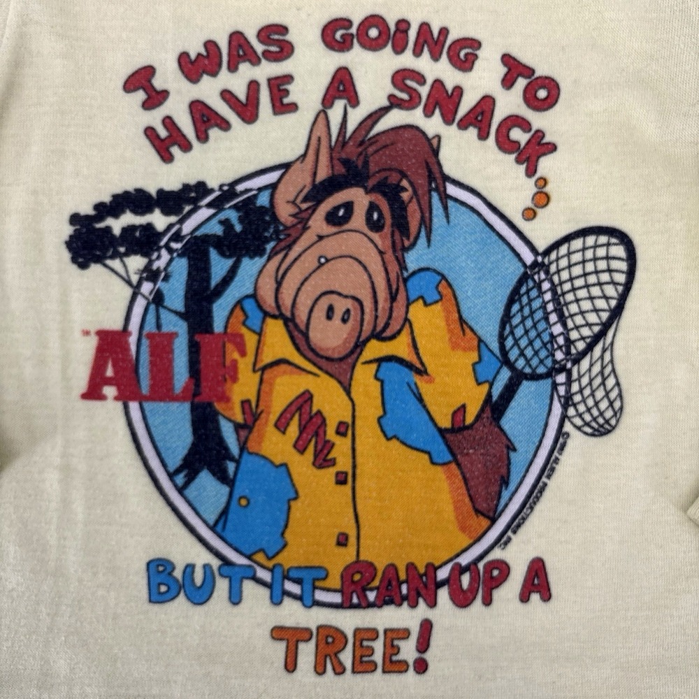 Vintage ALF 1987 Kids Size 7 Long Sleeve T Shirt Yellow Snack 80s Alien